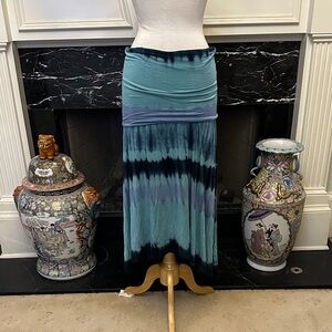 “Cynthia Rowley” Blue Tie-Dye Asymmetrical Hem Maxi Skirt
